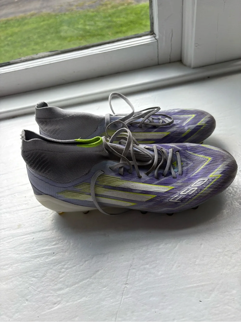 Adidas F50 Sparkfusion Elite Mid Purple Volt Soccer Cleats Womens Size 7.5